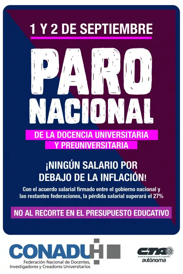 Docentes universitarios concretan un paro este jueves y viernes por un reclamo salarial