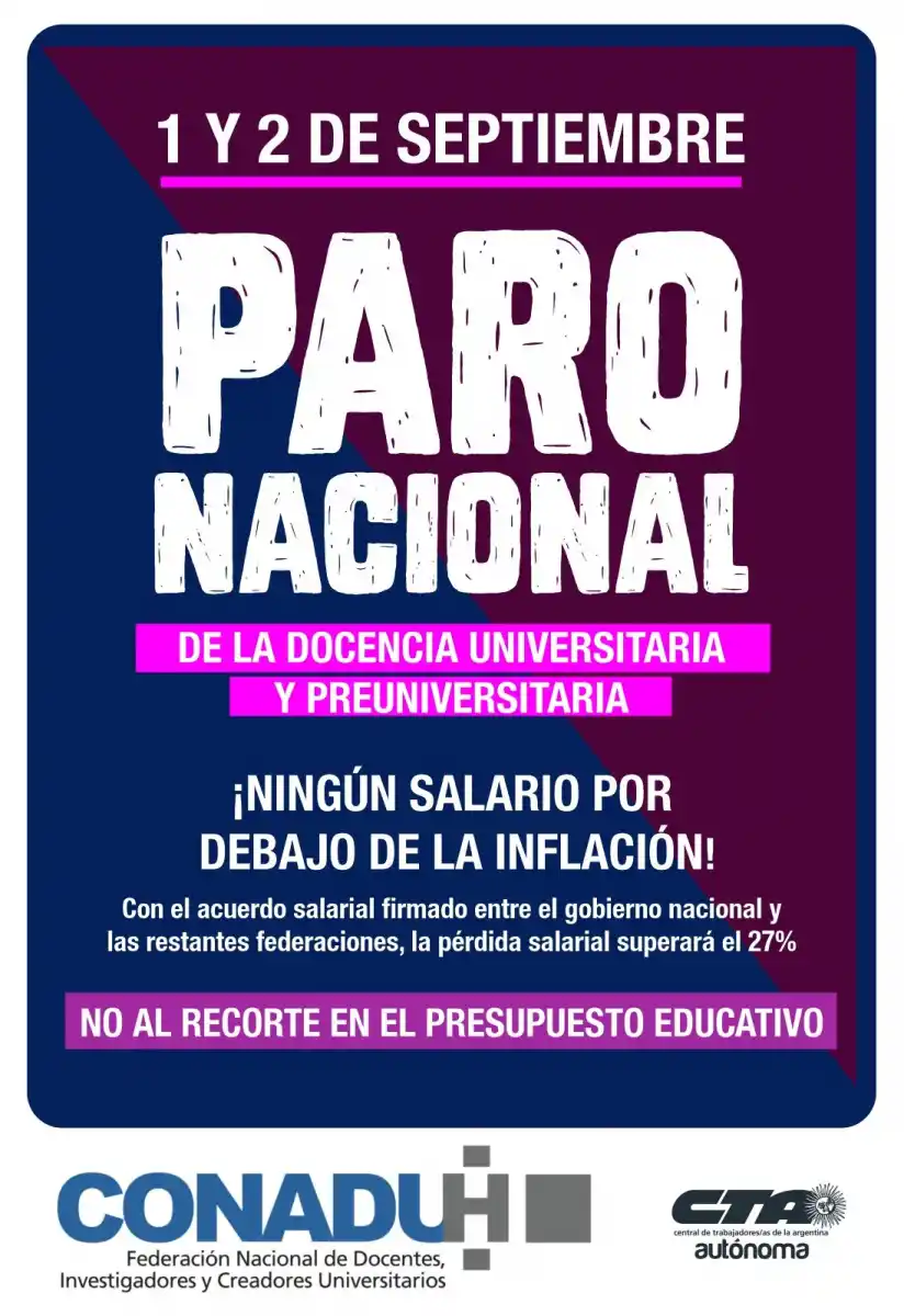 Docentes universitarios concretan un paro este jueves y viernes por un reclamo salarial