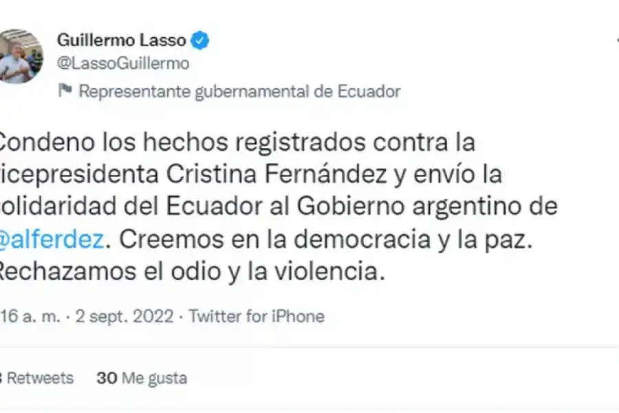 Cuál fue la reacción de los líderes de la región al atentado contra Cristina Kirchner