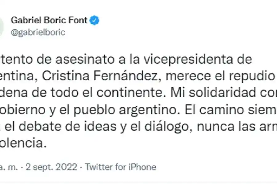 Cuál fue la reacción de los líderes de la región al atentado contra Cristina Kirchner