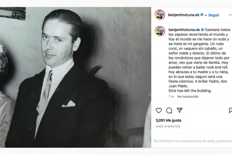 Murió el papá de Benjamín Vicuña: “Hoy abrazas a tu nieta”