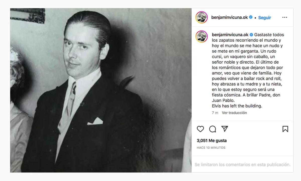 Murió el papá de Benjamín Vicuña: “Hoy abrazas a tu nieta”