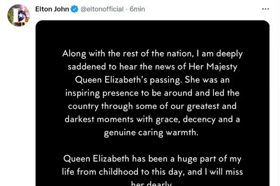 Foto tomada de Twitter: @eltonofficial