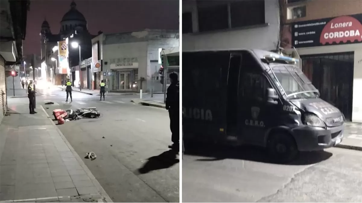 ACCIDENTE EN BARRIO NORTE. El móvil del Grupo CERO chocó una motocicleta. Fotos Gentileza Policía de Tucumán