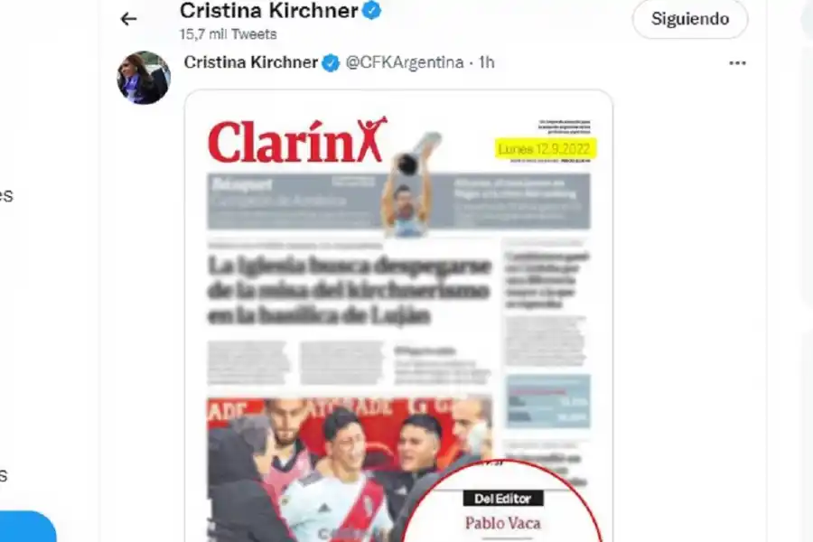 Cristina Kirchner reapareció en Twitter tras el intento de magnicidio