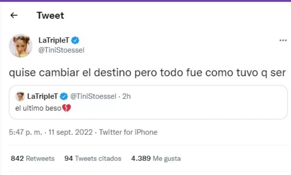 Tini Stoessel avivó los rumores de ruptura con Rodrigo de Paul