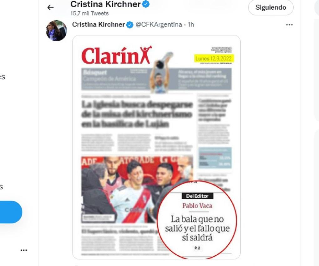 Cristina Kirchner reapareció en Twitter tras el intento de magnicidio