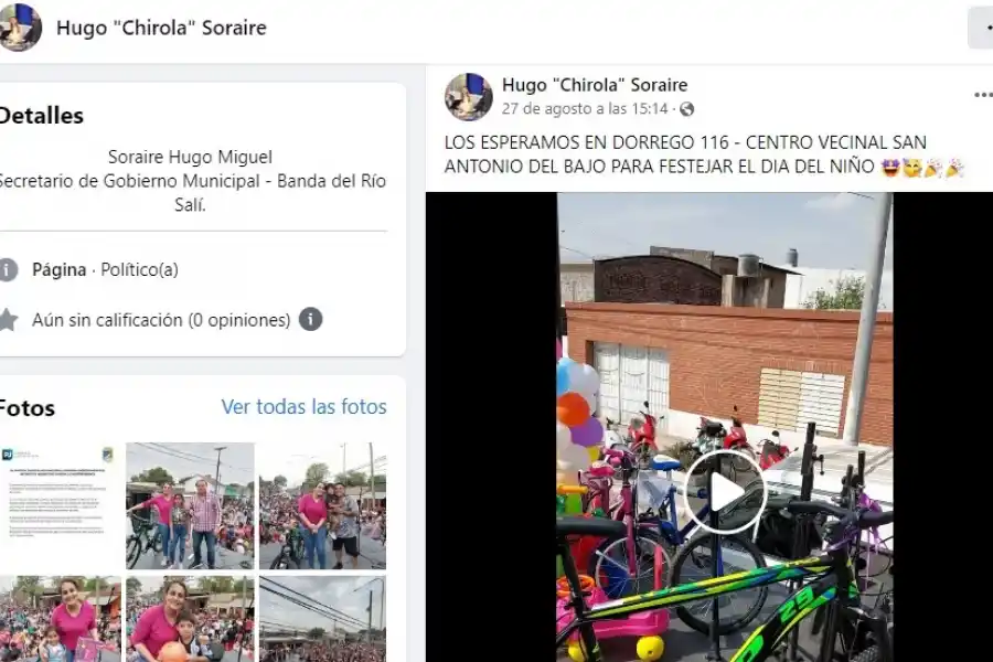 Por el Día de la Niñez, el Gobierno le otorgó $500.000 a la fundación del secretario de Gobierno bandeño