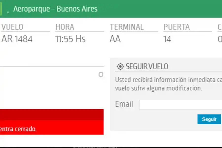 REPROGRAMADO. En la web de Aeropuertos Argentina 2000 aún no anunciaron cuándo la nave partirá hacia Tucumán. 