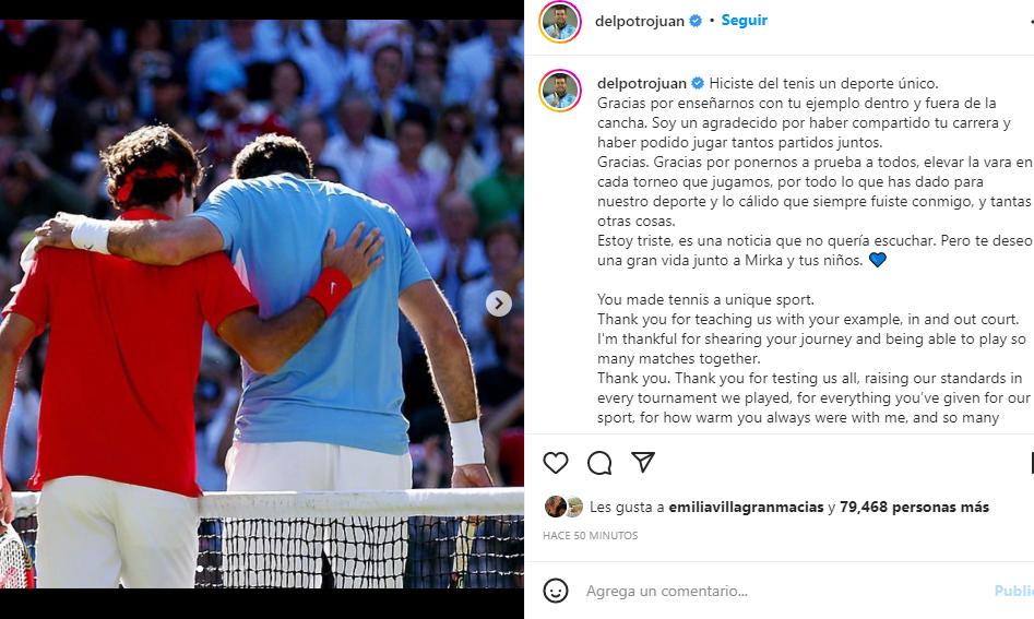El mensaje de Del Potro a Roger Federer por su retiro