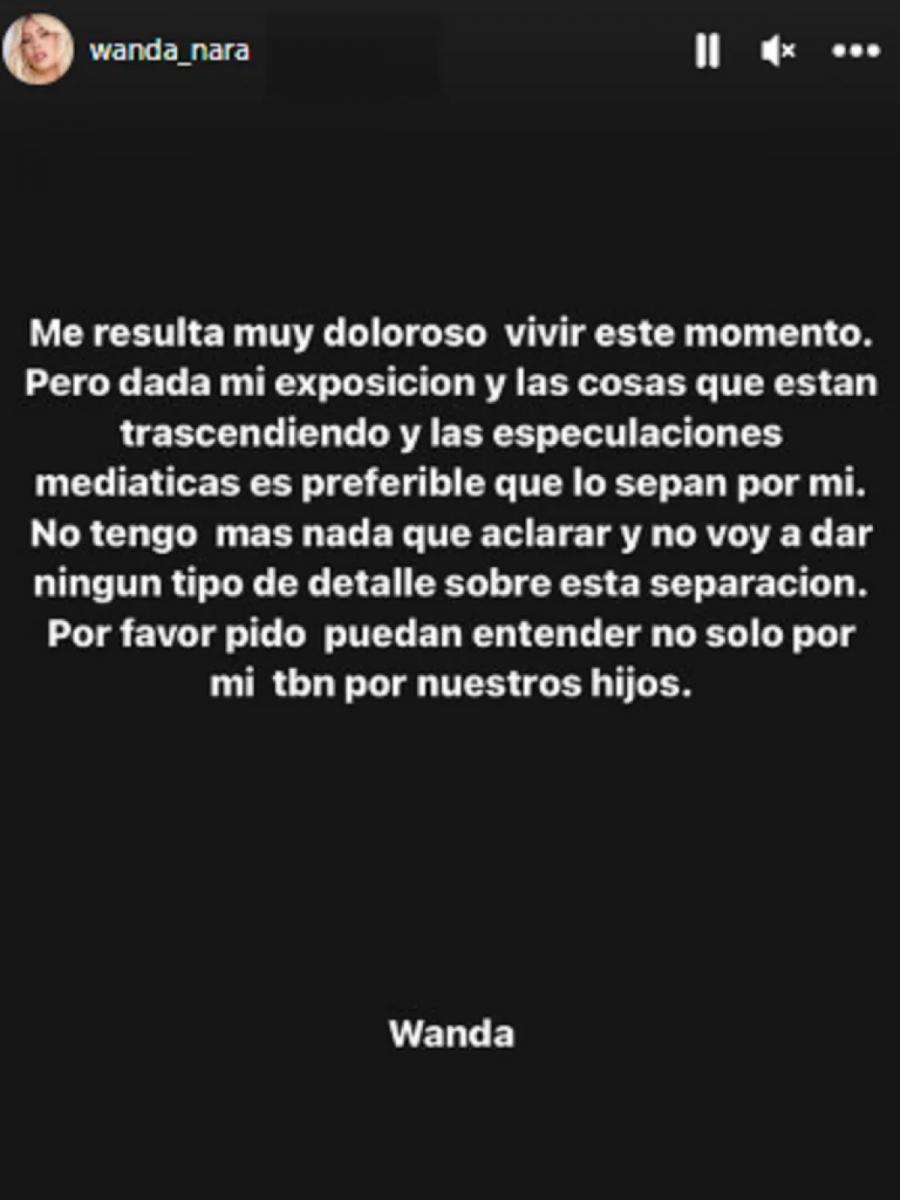 Wanda Nara confirmó su separación de Mauro Icardi: “es muy doloroso vivir este momento”