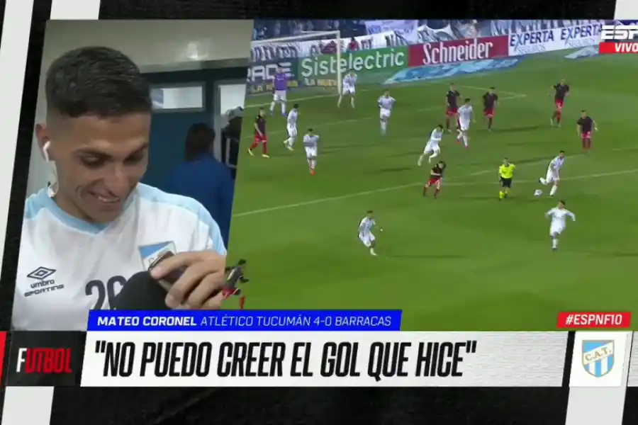 Coronel siendo entrevistado luego del gol a Barracas.