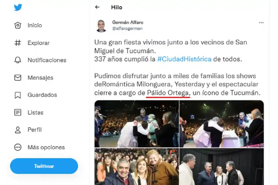 EN LAS REDES SOCIALES. La publicación de Alfaro que menciona a 