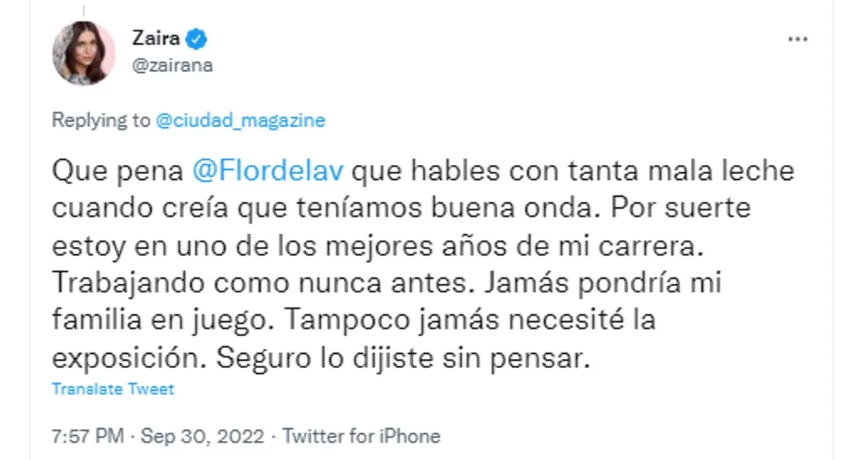 Zaira Nara apuntó contra Florencia de la V: Qué pena que hables con tanta mala leche