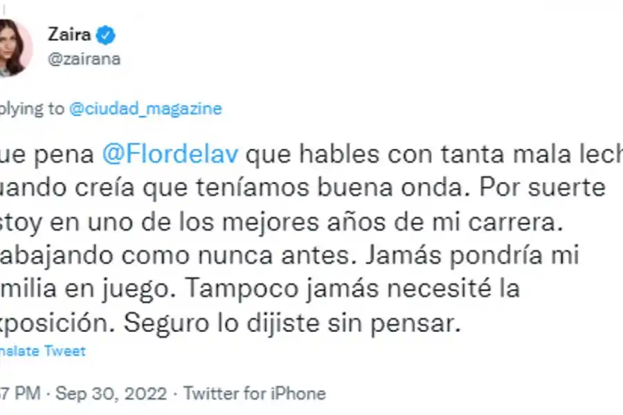 Zaira Nara apuntó contra Florencia de la V: Qué pena que hables con tanta mala leche