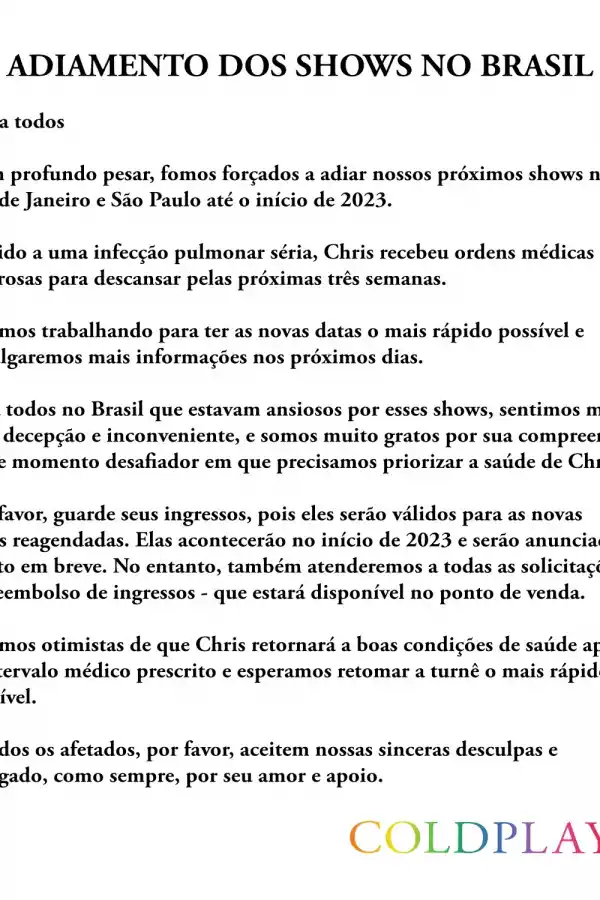Coldplay suspende sus shows en Brasil: ¿y en Argentina?