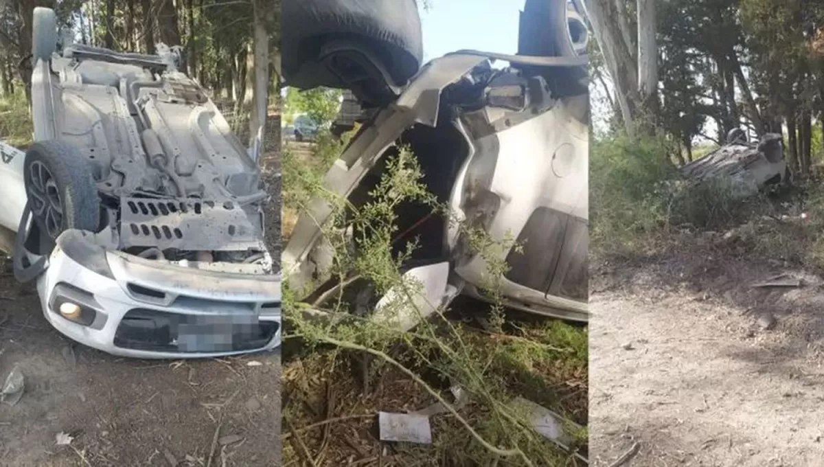 DESTRUIDO. El automóvil Citroen Air Cross de Lentini volcó en la localidad de Tres Esquinas.  