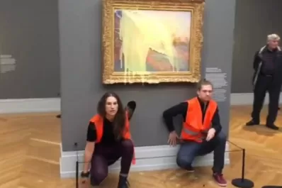 Vandalismo por el clima: tiraron puré de papas a un Monet