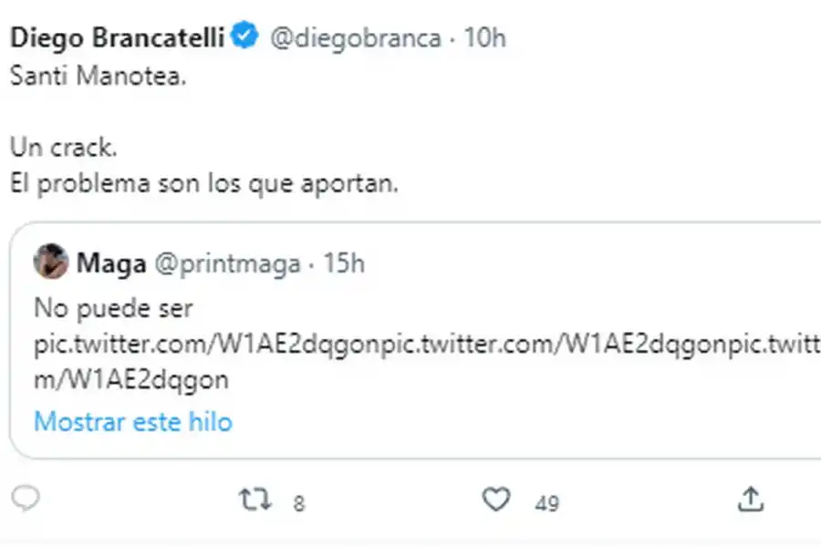 Diego Brancatelli criticó a Santi Maratea por hacer una colecta para comprarse una lujosa mesa