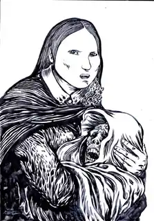 FORTUNATA GARCÍA. Un dibujo en tinta de la heroína de la época de las guerras por la libertad.