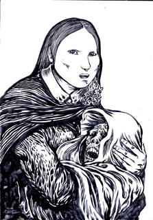FORTUNATA GARCÍA. Un dibujo en tinta de la heroína de la época de las guerras por la libertad.