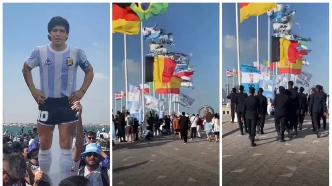 Video: San Martín de Tucumán dijo presente en Qatar con una bandera, pero la guarda civil la bajó