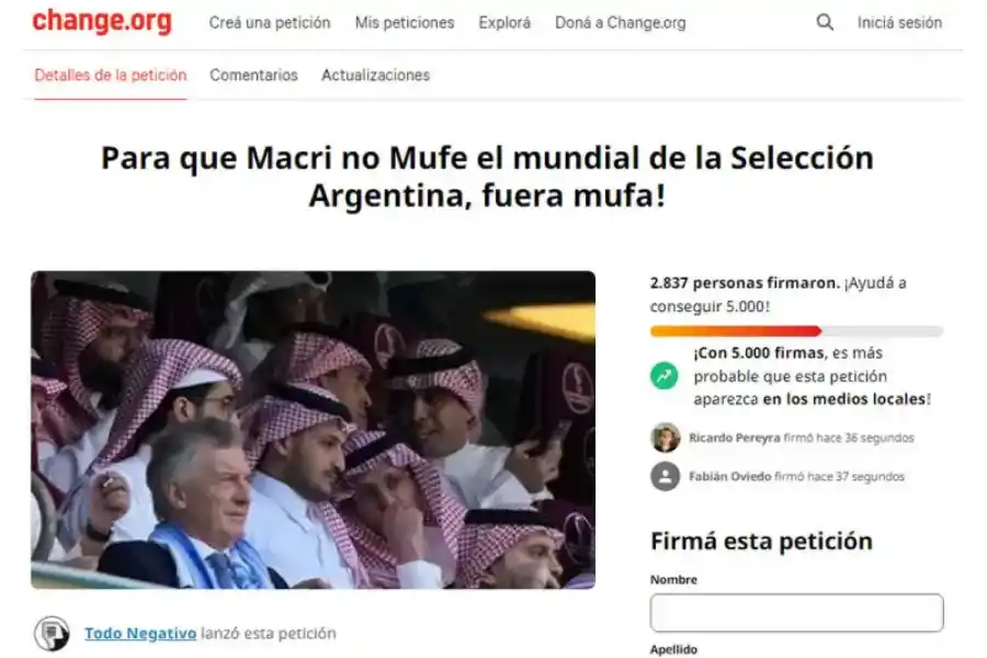 Mundial de Qatar: en las redes juntan firmas para que Macri no vuelva a presenciar otro partido de la Selección