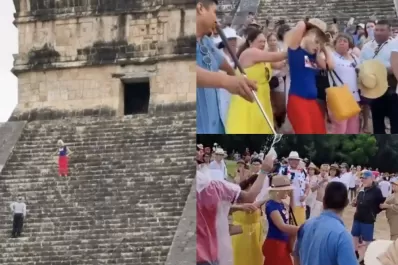 Video: una turista subió a pirámide en México y fue agredida al bajar