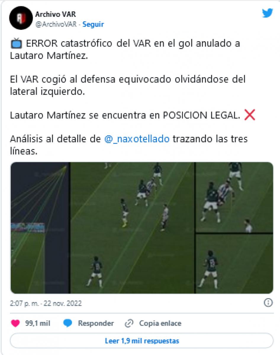 ¿Error en el VAR?: un análisis tecnológico revela que Lautaro Martínez estaba habilitado