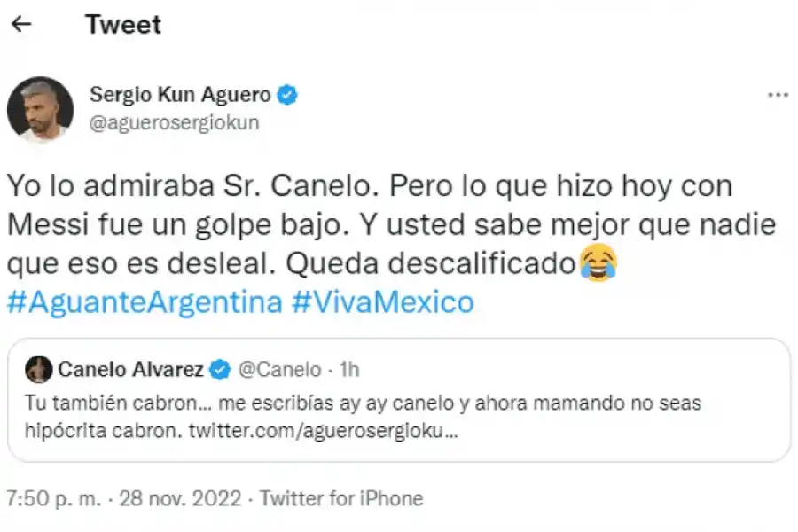 El tuit del Kun en defensa de Messi