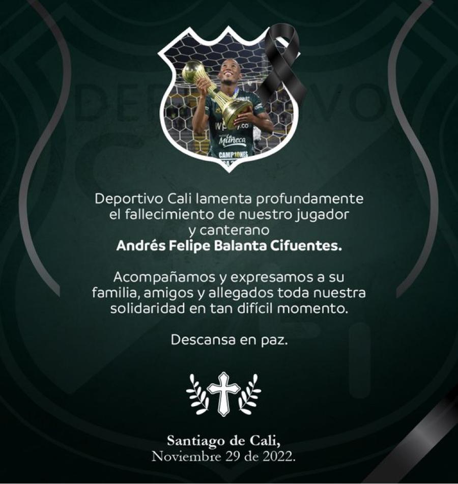 El adiós del club Deportivo Cali a Andrés Balanta: Descansa en paz, campeón