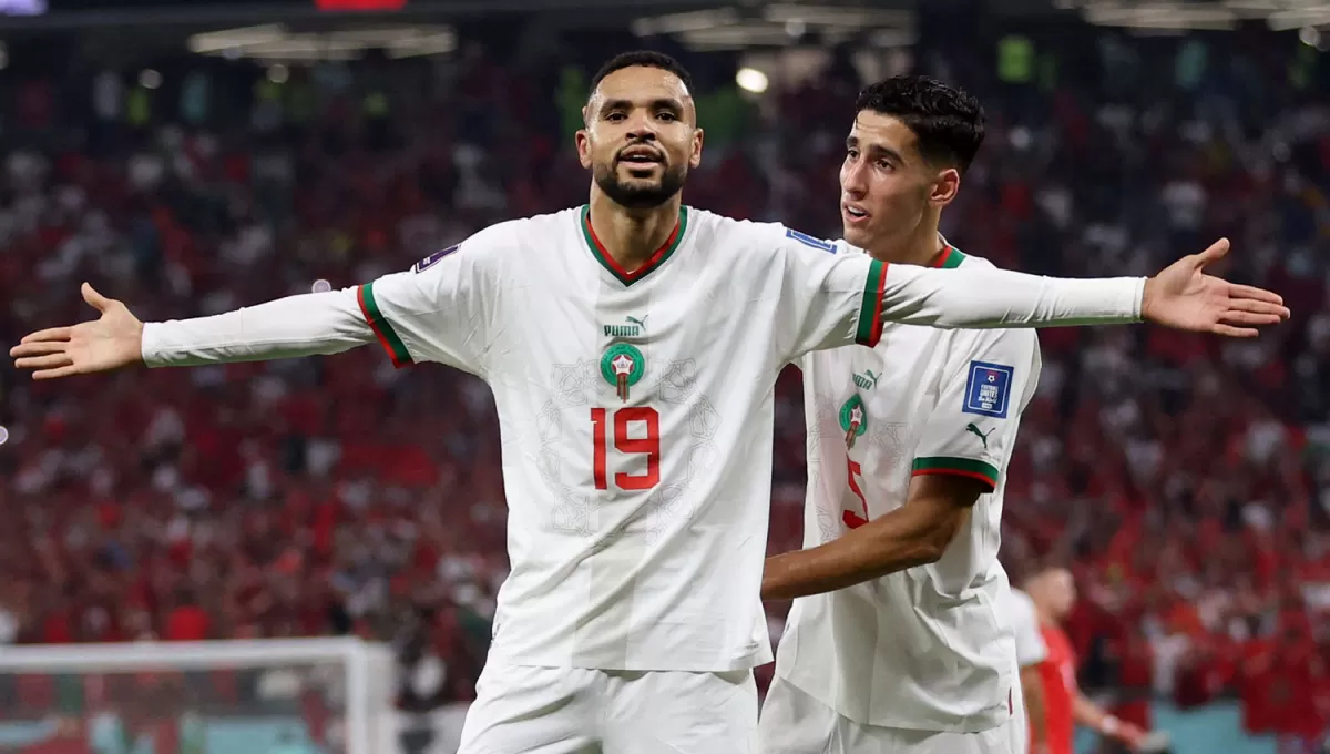 EL PASE. El marroquí Youssef En-Nesyri celebra el segundo gol de su equipo, que logró la clasificación por primera vez desde México 86.