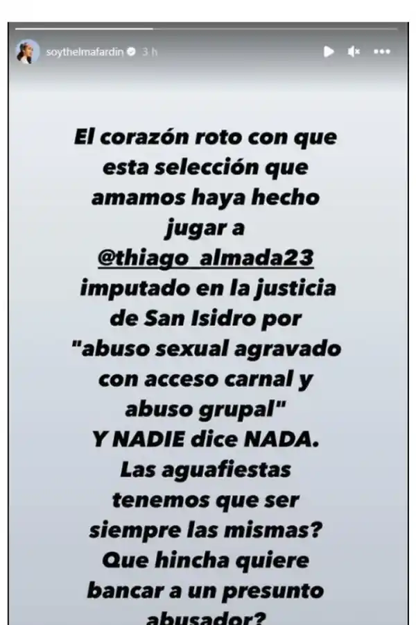 Thelma Fardin, contra un jugador de la Selección: ¿Qué hincha banca a un presunto abusador?
