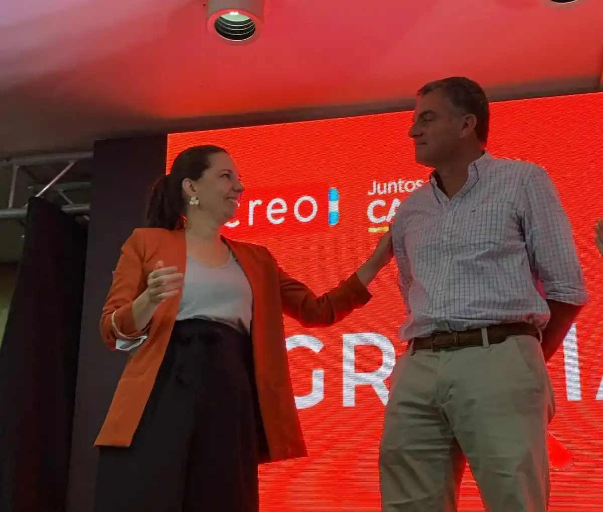 EN CREO. La diputada Paula Omodeo y el candidato a vicegobernador Sebastián Murga.