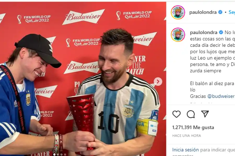 Mundial de Qatar: sin poder creerlo, Paulo Londra le entregó el premio de MVP a Messi