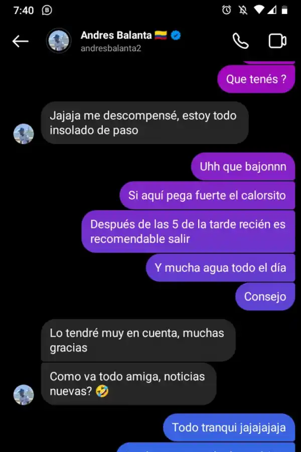 El chat entre Balanta y su amiga, antes de el fatídico episodio.