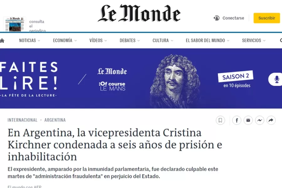 La repercusión en la prensa internacional de la condena a Cristina Fernández