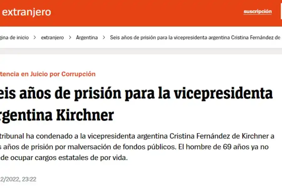 La repercusión en la prensa internacional de la condena a Cristina Fernández