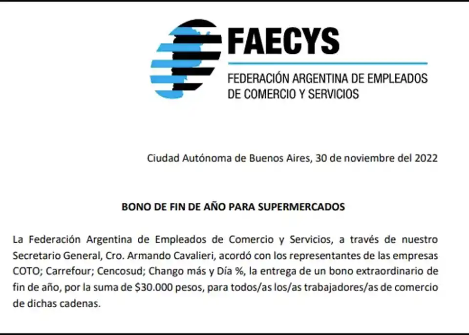 Confirman un bono de $30.000 para empleados de comercio: a quiénes alcanza