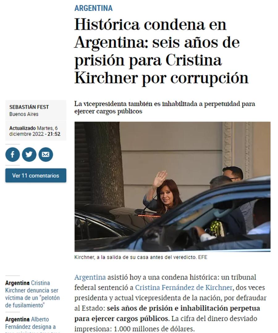 La repercusión en la prensa internacional de la condena a Cristina Fernández