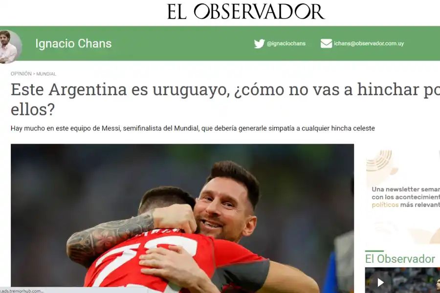 Un periodista uruguayo pidió alentar por la Selección argentina y generó revuelo en las redes sociales