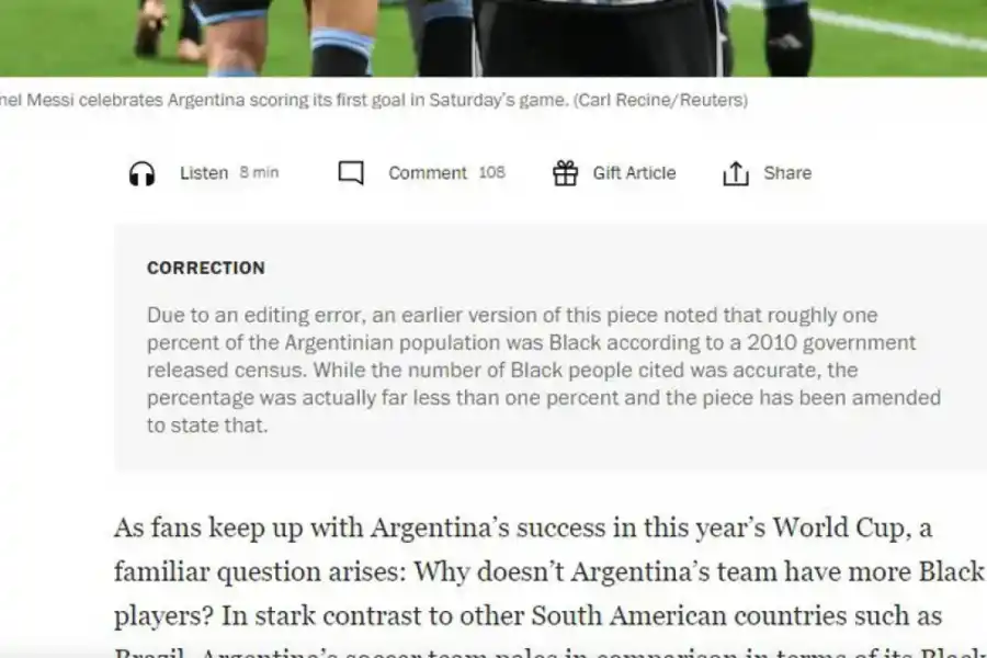 The Washington Post admitió un error en la nota sobre la falta de jugadores negros en la selección Argentina
