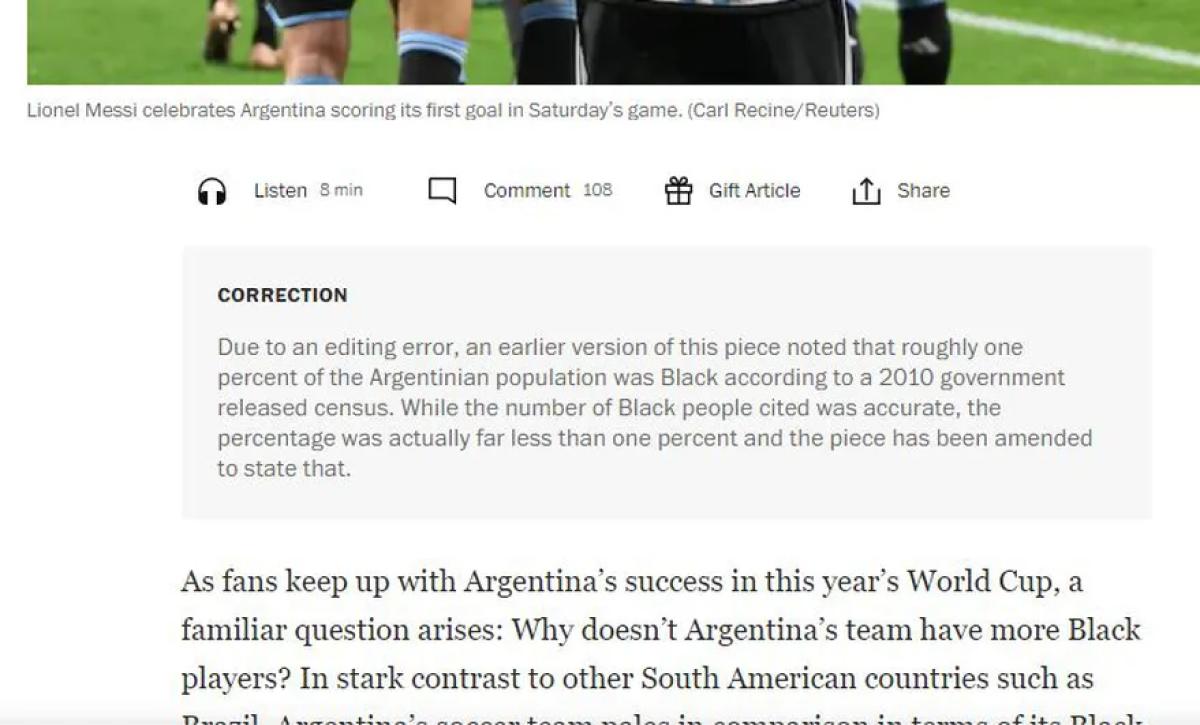 The Washington Post admitió un error en la nota sobre la falta de jugadores negros en la selección Argentina
