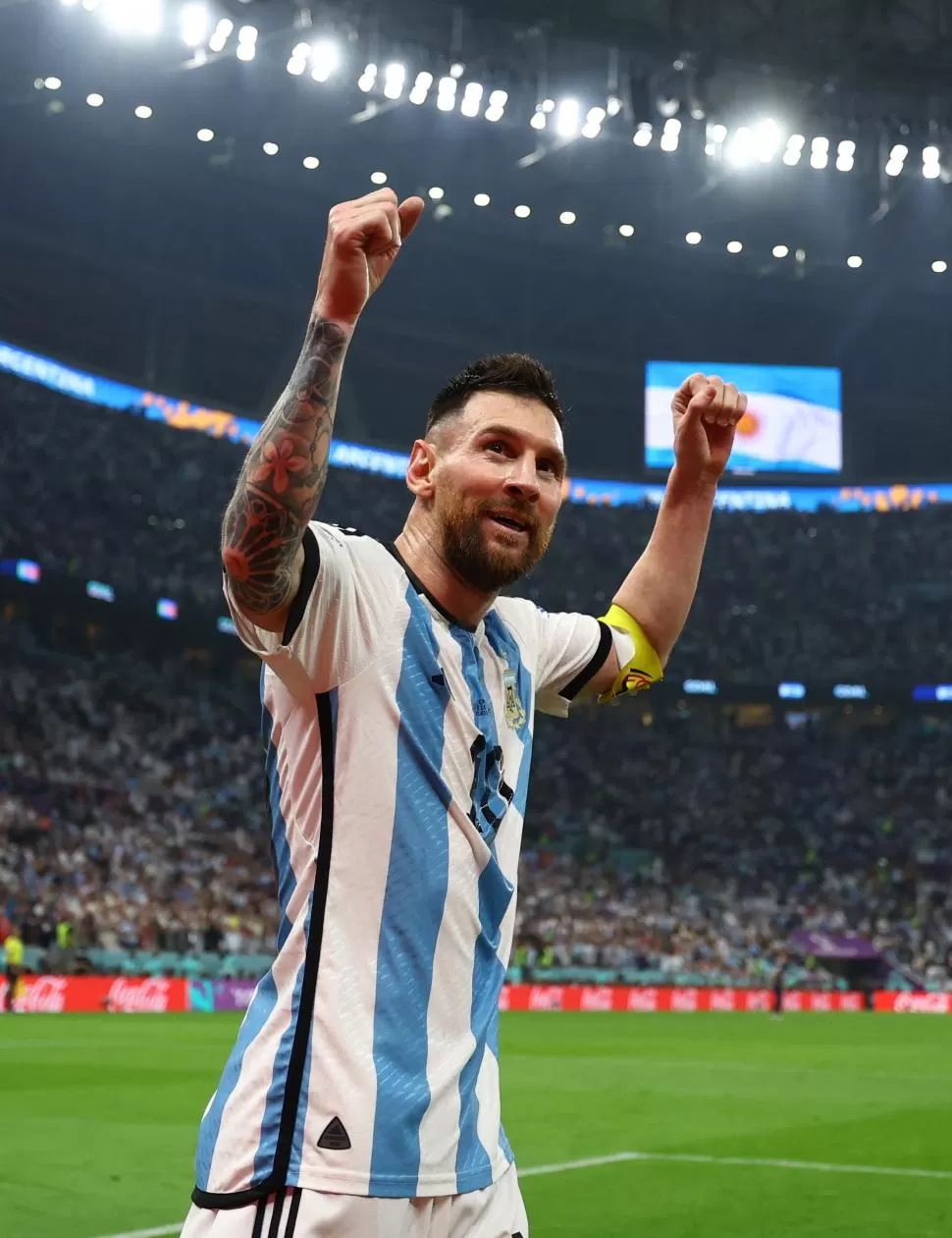 HISTÓRICO. Con su gol de penal ante Croacia, Messi llegó a 11 en Mundiales, superando el récord argentino de Gabriel Batistuta. 
