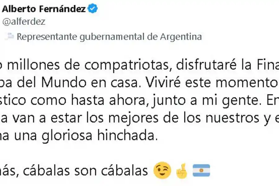 “Cábalas son cábalas”: Alberto Fernández no viajará a Qatar para la final del Mundial
