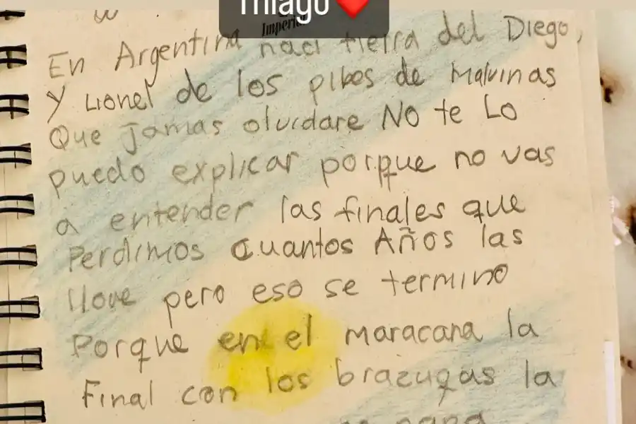 La carta de Thiago Messi a la Selección