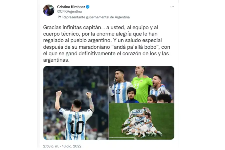 Cristina Kirchner y Alberto Fernández celebraron la victoria de Argentina desde las redes sociales