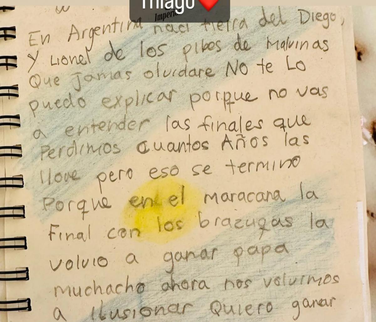 La carta de Thiago Messi a la Selección