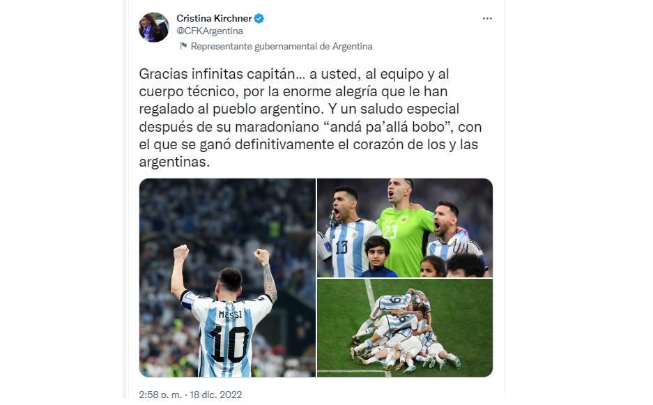 Cristina Kirchner y Alberto Fernández celebraron la victoria de Argentina desde las redes sociales
