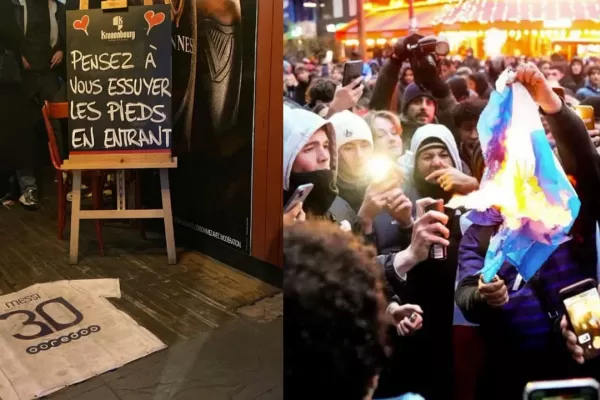 En Francia usaron la camiseta de Messi como felpudo y quemaron una bandera de Argentina